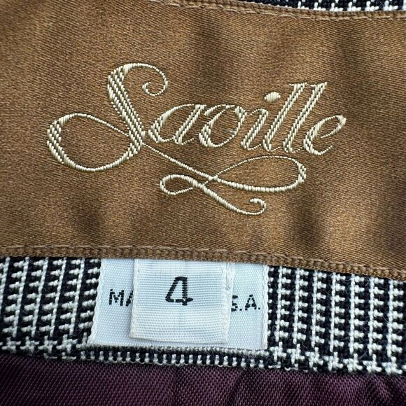 SAVILLE Women's 4 Vintage Black White Houndstooth Plaid Preppy Blazer Skirt Suit - Picture 6 of 16